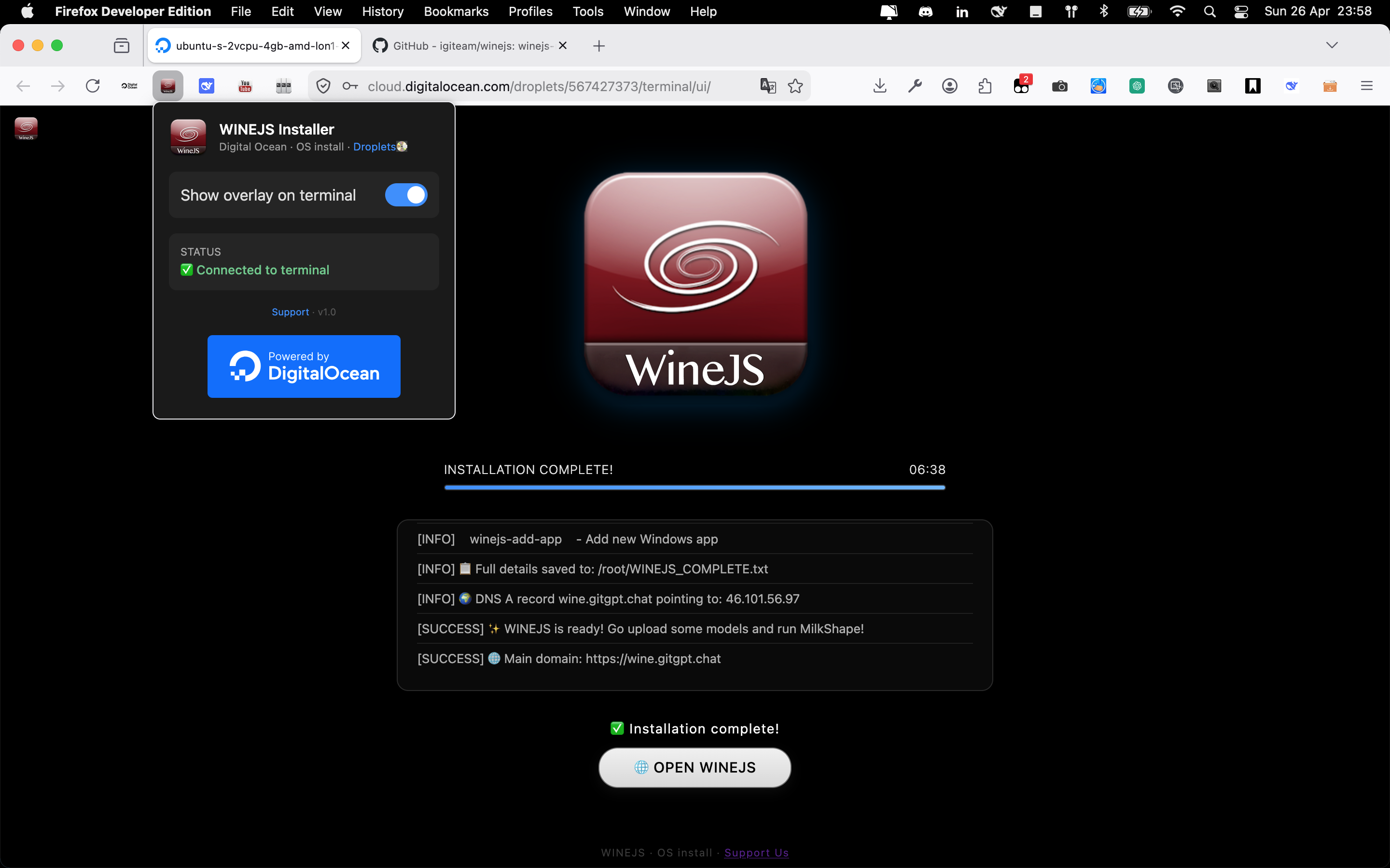 WineJS DigitalOcean Manager