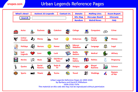 Urban Legends Reference Pages